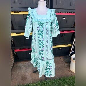 Vintage Tori Richard Golden Monarch Collection Maxi Dress Green Women's S
